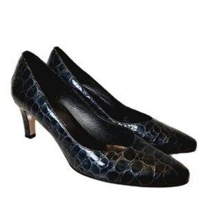 ROBERTO CAPUCCI Italy Patent Reptile Leather Pumps Heels Dark Gray Sz 8.5 B